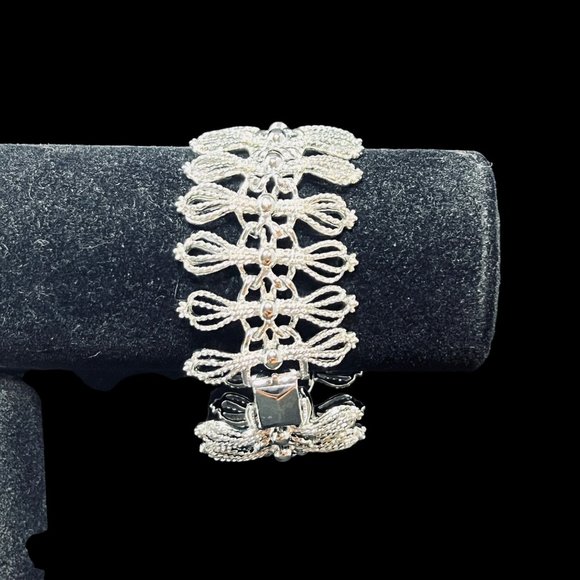 Emmons Chunky Silver Tone Open Work Link Bracelet (4680) - Picture 3 of 8